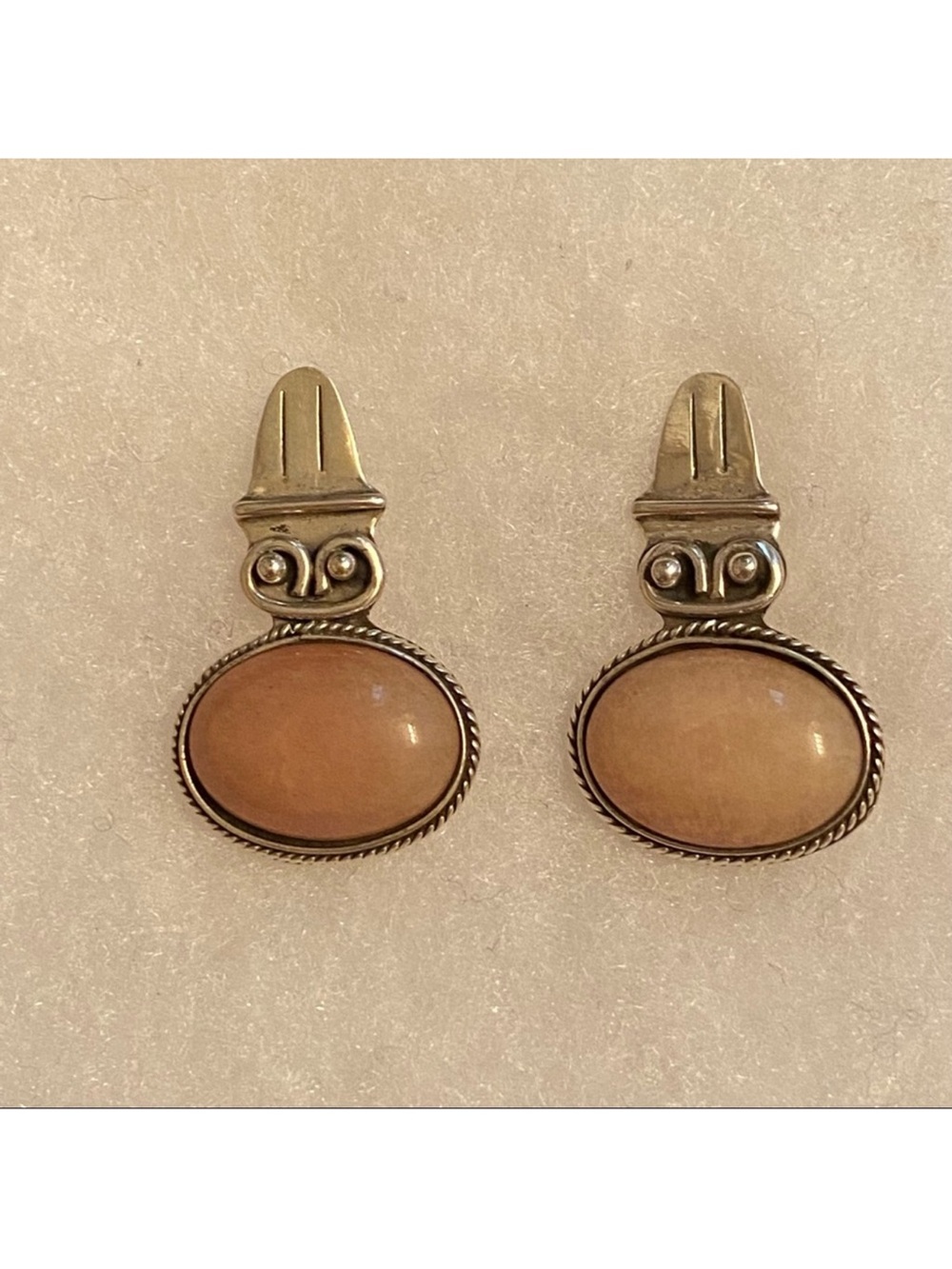 EARRINGS MEXICO STERLING SILVER 925 PINK CORAL OVALS PIERCED STUD POST DROP
